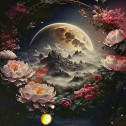moon flowers landscape nocturnal night freetoedit
