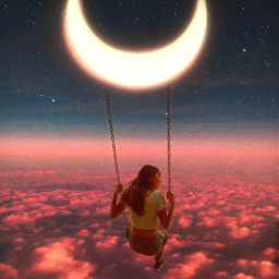 flying moon girl moonlight sky freetoedit