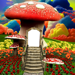 magical mushroom house door fairytale mythical colorful rainbow nature landscape outside outdoors exterior daylight freetoedit