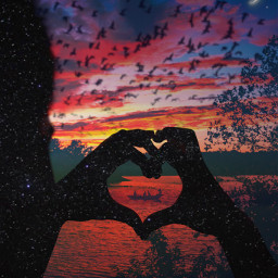 love remixit stars sunset heart birds boat lake sky river water clouds moon crescentmoon freetoedit